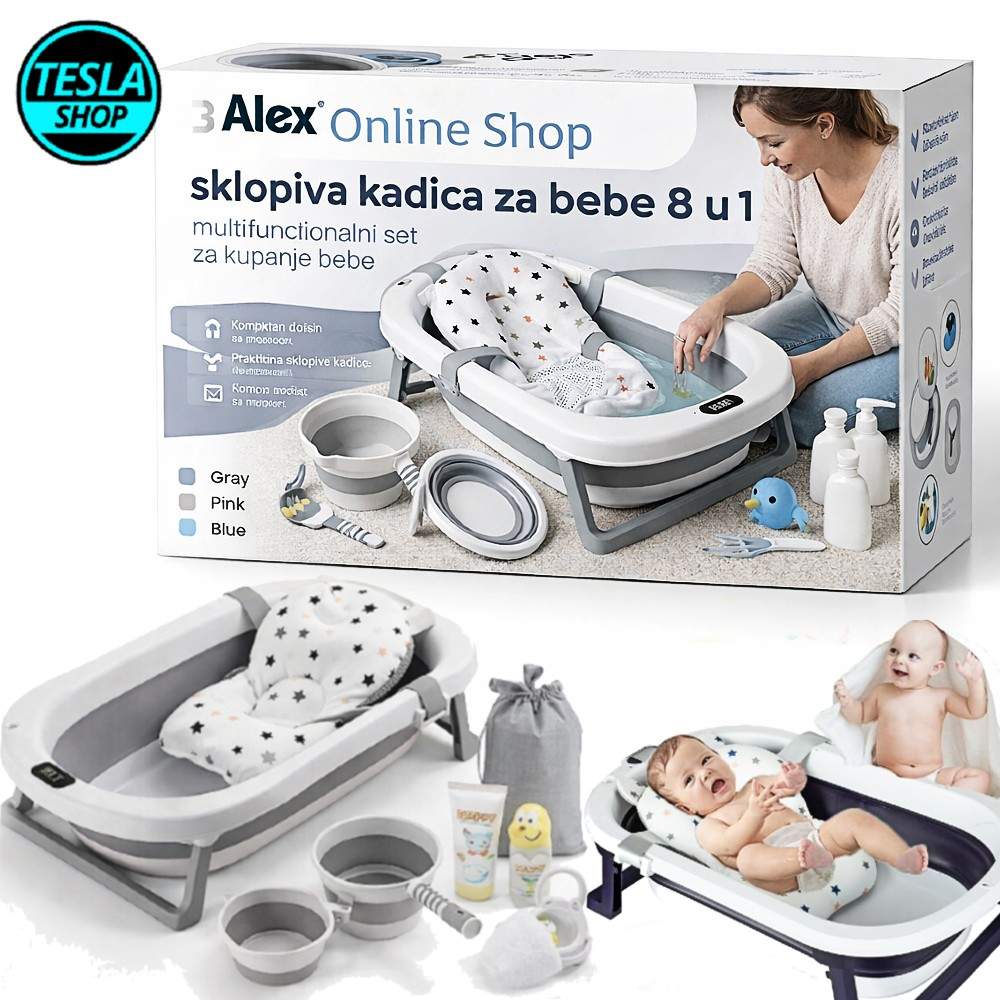 Komplet 8 u 1 za kupanje i negu – slopiva kadica za bebe