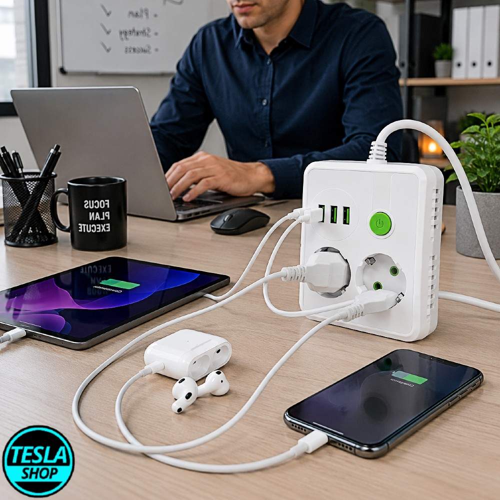 Produžni razdelnik sa 2 utičnice, USB i Type-C priključkom – pametno rešenje za svaki prostor