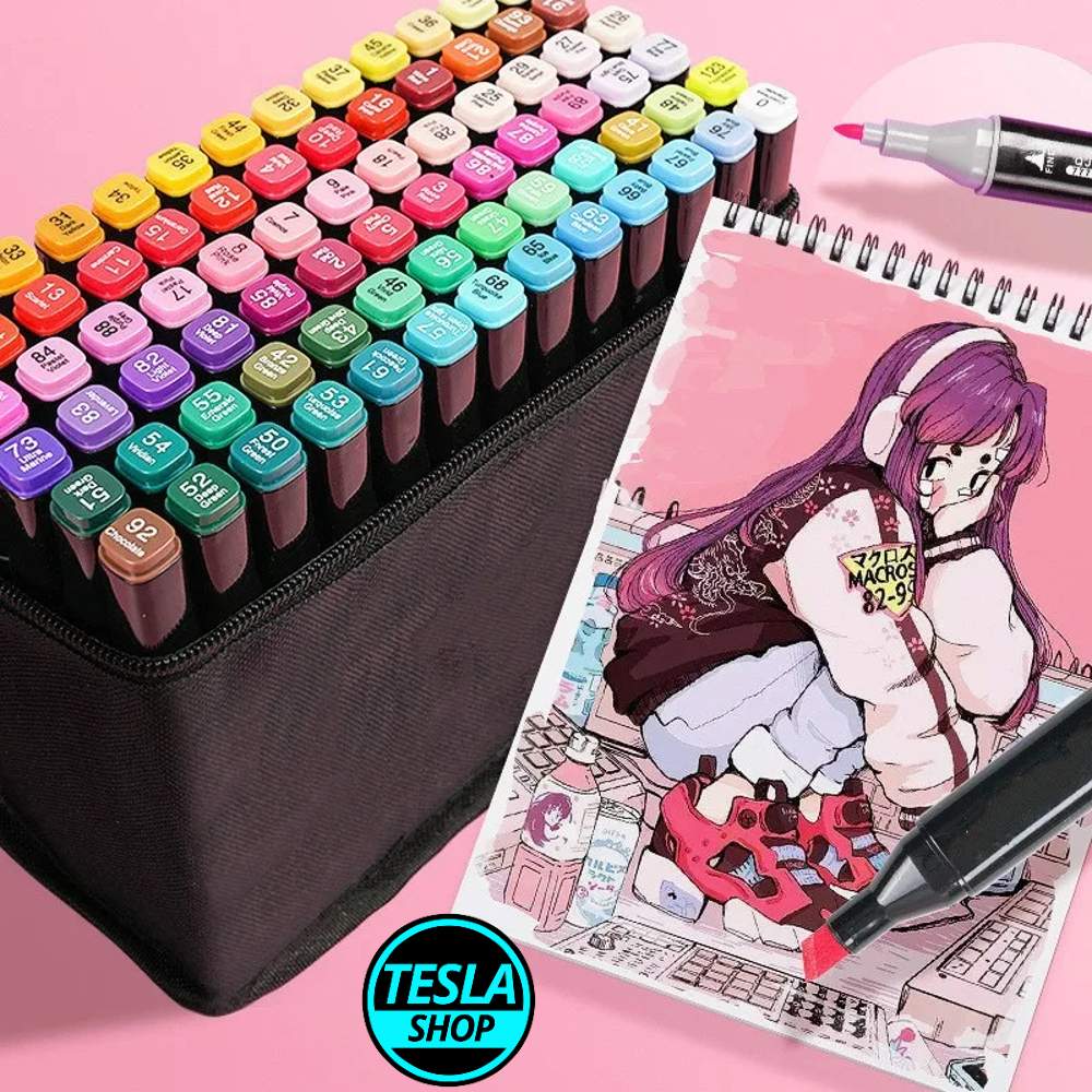 Veliki set dvostranih flomastera i markera sa torbicom