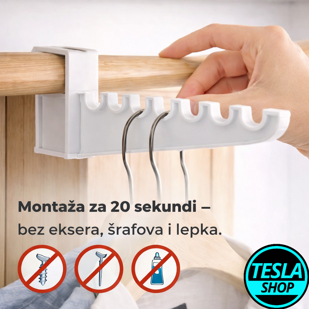 Organizator za garderobu – držač za kačenje vešalica