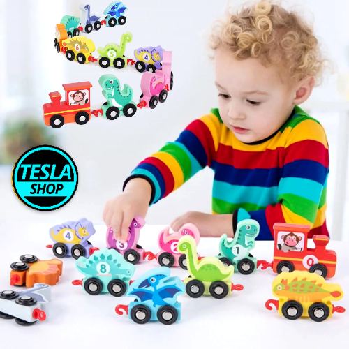 100% Drveni voz sa dinosaurusima i brojevima