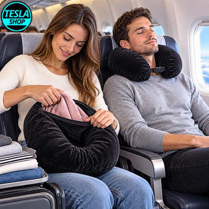 Plišani Punjivi Jastuk za Avion i Putovanja – 2u1 Jastuk i Torba za Garderobu