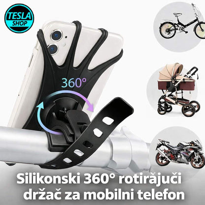 Silikonski 360° rotirajući držač za mobilni telefon – za bicikle, bebi kolica i skutere