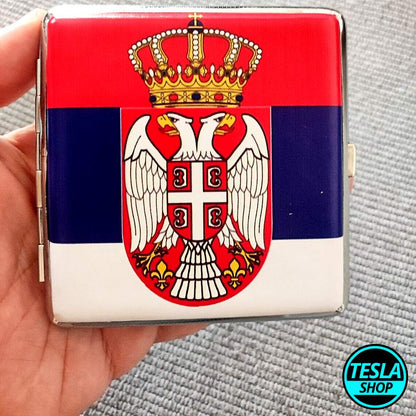 Kutija tabakera za cigarete sa srpskom zastavom