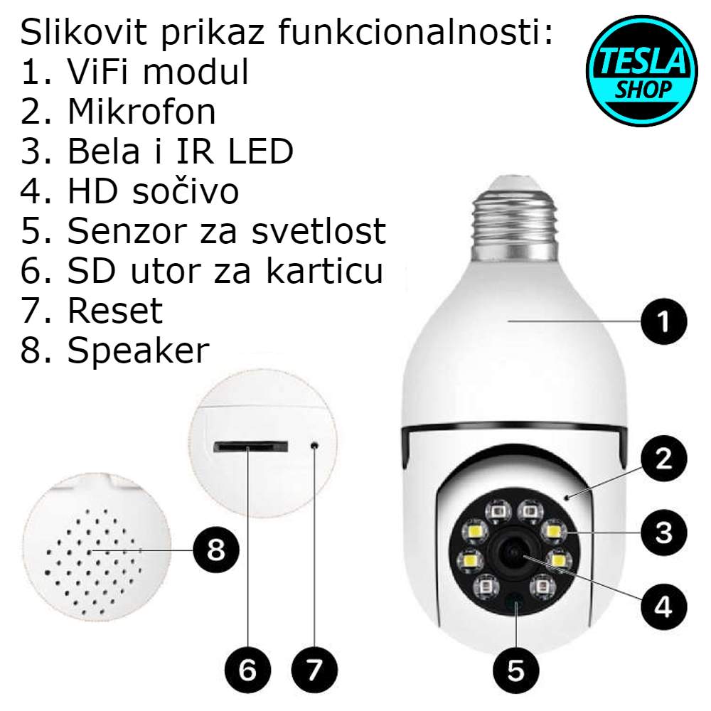 WIFI bežična smart sijalica sigurnosna kamera full HD