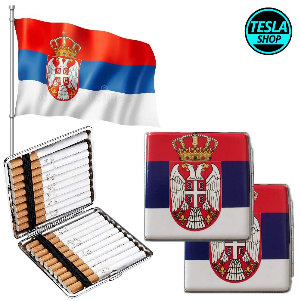 Kutija tabakera za cigarete sa srpskom zastavom